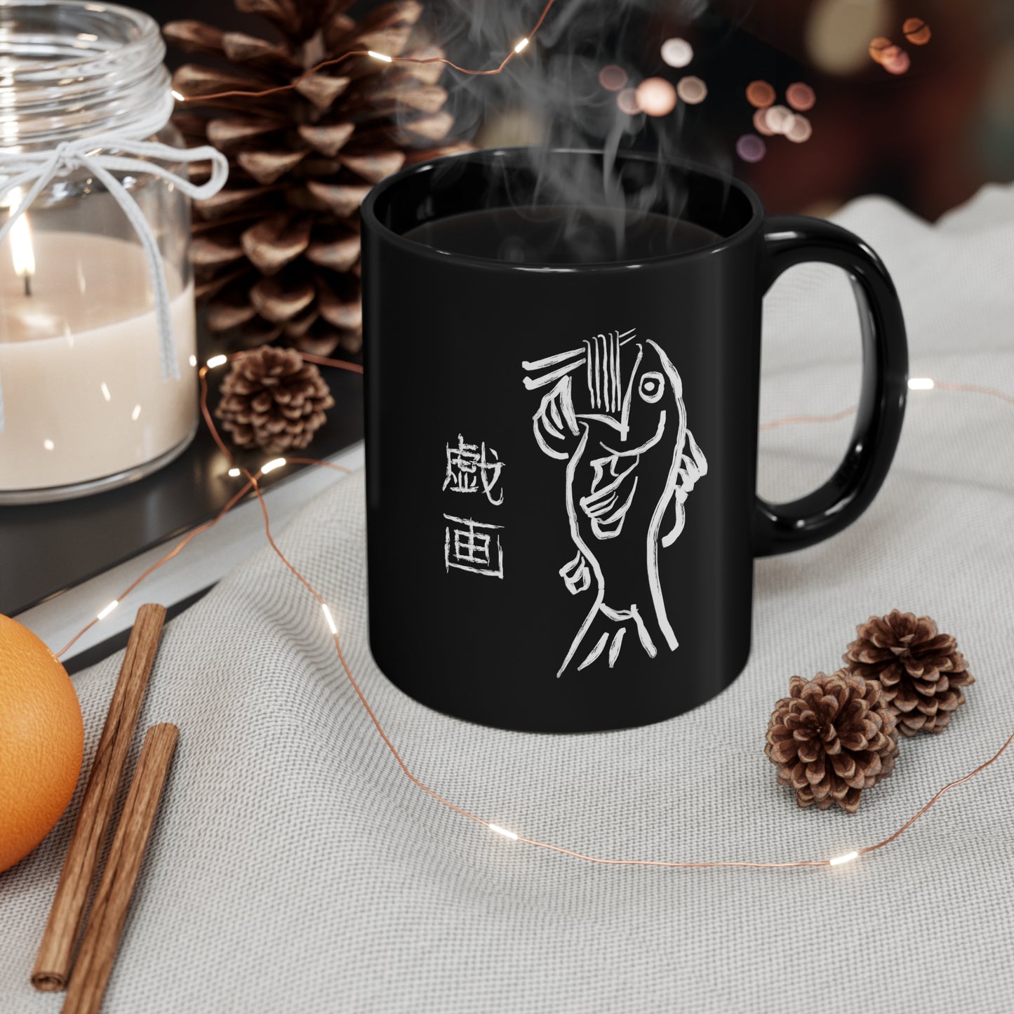 Ramen Fish 11oz Black Mug